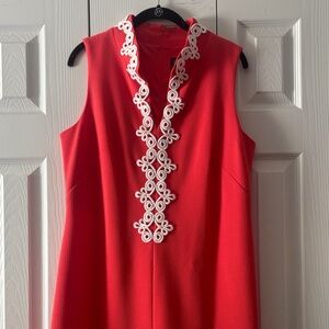 Elegant Red Sleeveless Dress with White Detailing